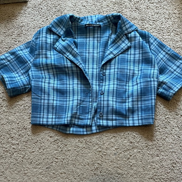 Brandy Melville cropped collared blue button up. Rare brandy! - Picture 1 of 4